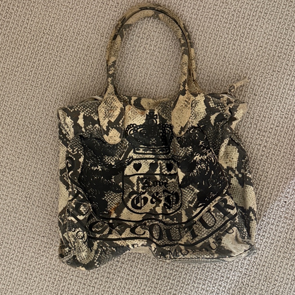 Juicy Couture Black and Tan Snake Print Tote